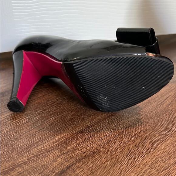 Black Miu Miu Peep Toe Heels with Bow Accent - Picture 6 of 11